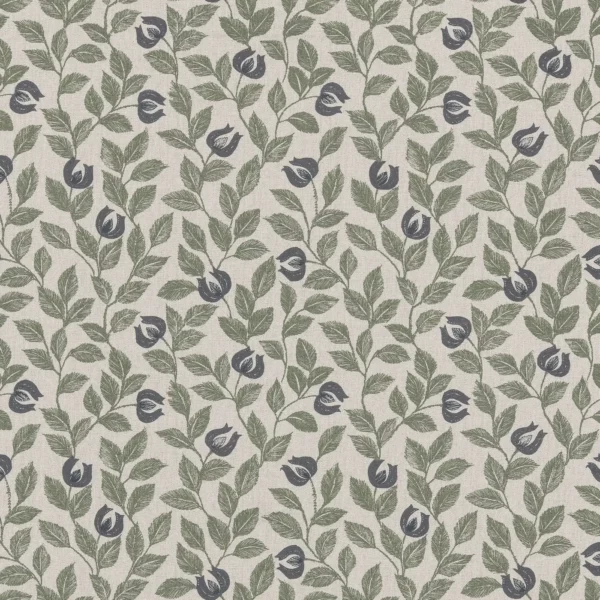 Adeline Fabric - Moss by black-grey botanical cotton fabric from Ashley Wilde