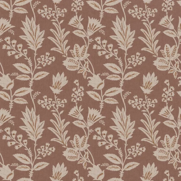 Caravelle Fabric - Clay by brown botanical cotton fabric from Ashley Wilde