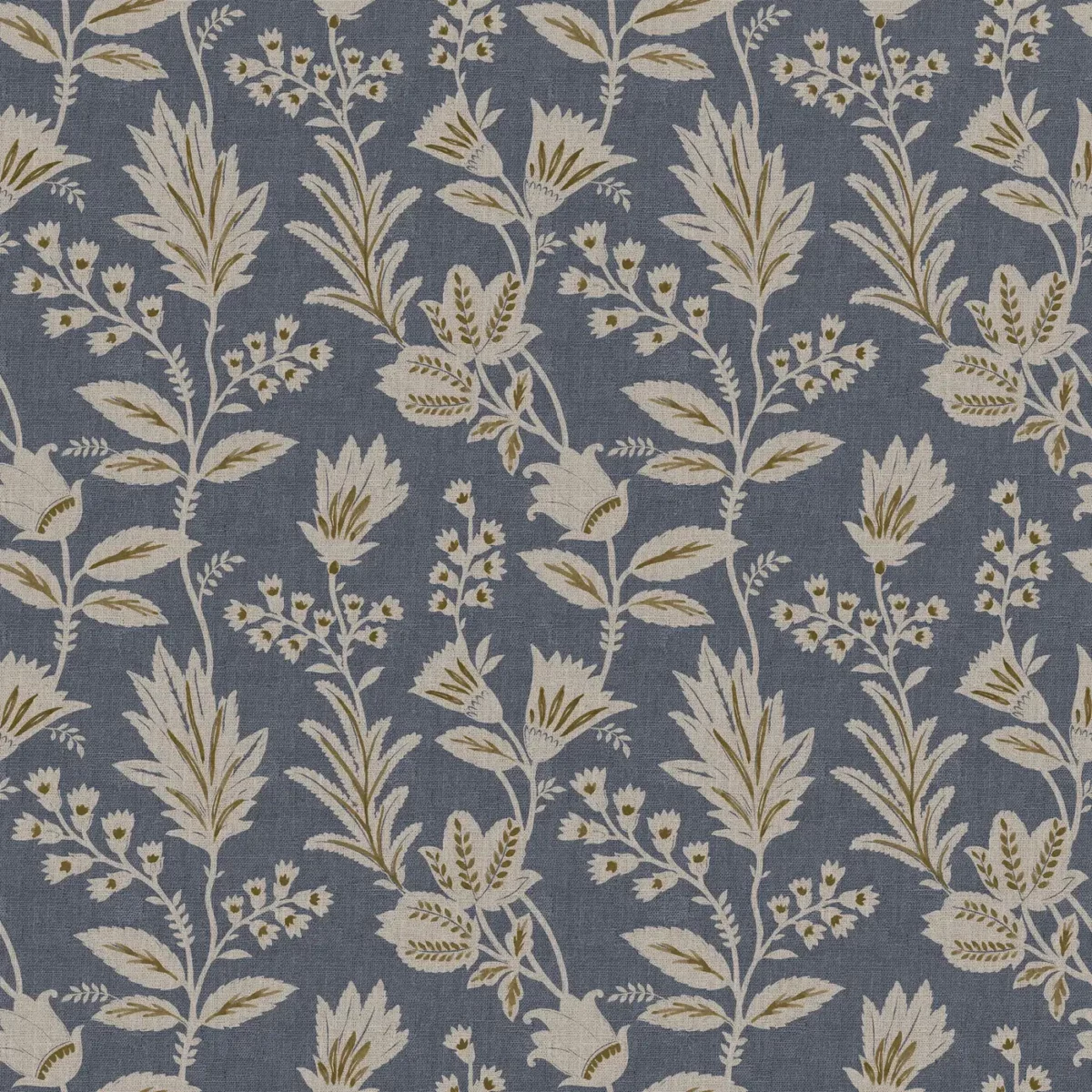 Caravelle Fabric - Ink by blue botanical cotton fabric from Ashley Wilde