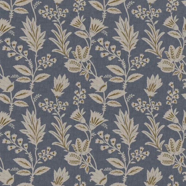Caravelle Fabric - Ink by blue botanical cotton fabric from Ashley Wilde