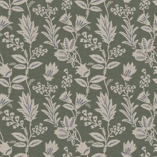 Caravelle Fabric - Moss by green botanical cotton fabric from Ashley Wilde