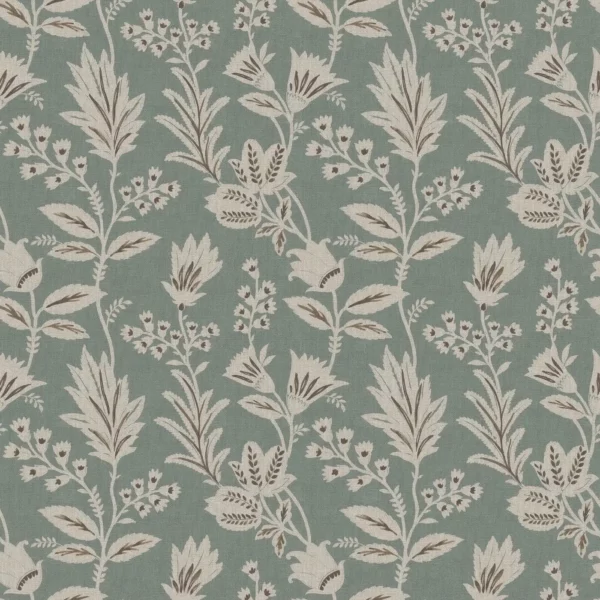Caravelle Fabric - Sage by blue botanical cotton fabric from Ashley Wilde