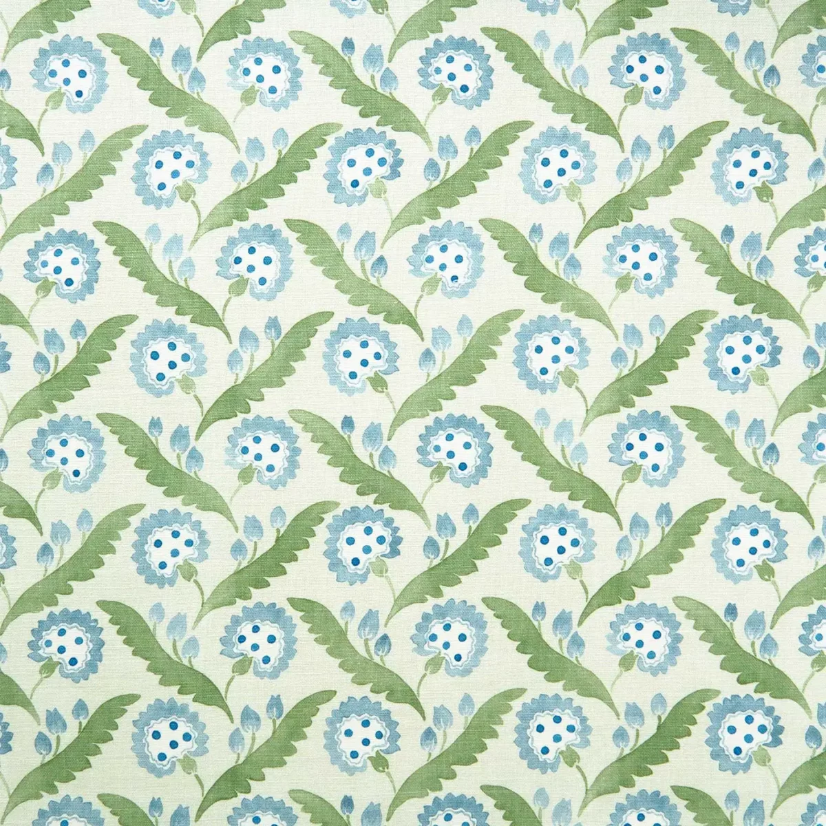 Polly Fabric - Pastoral by blue botanical linen fabric from Linwood Fabrics