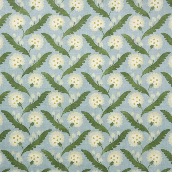 blue botanical linen fabric from Linwood Fabrics
