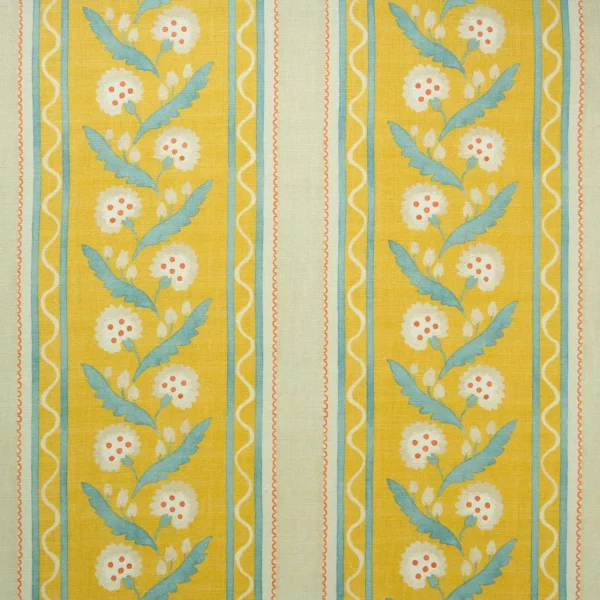 Polly Stripe Fabric - Mimosa by blue botanical linen fabric from Linwood Fabrics