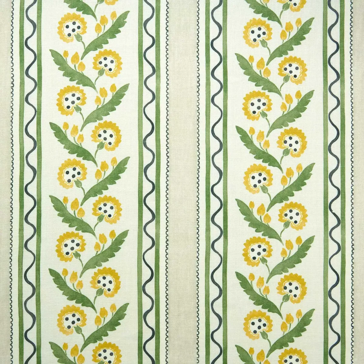 green botanical linen fabric from Linwood Fabrics