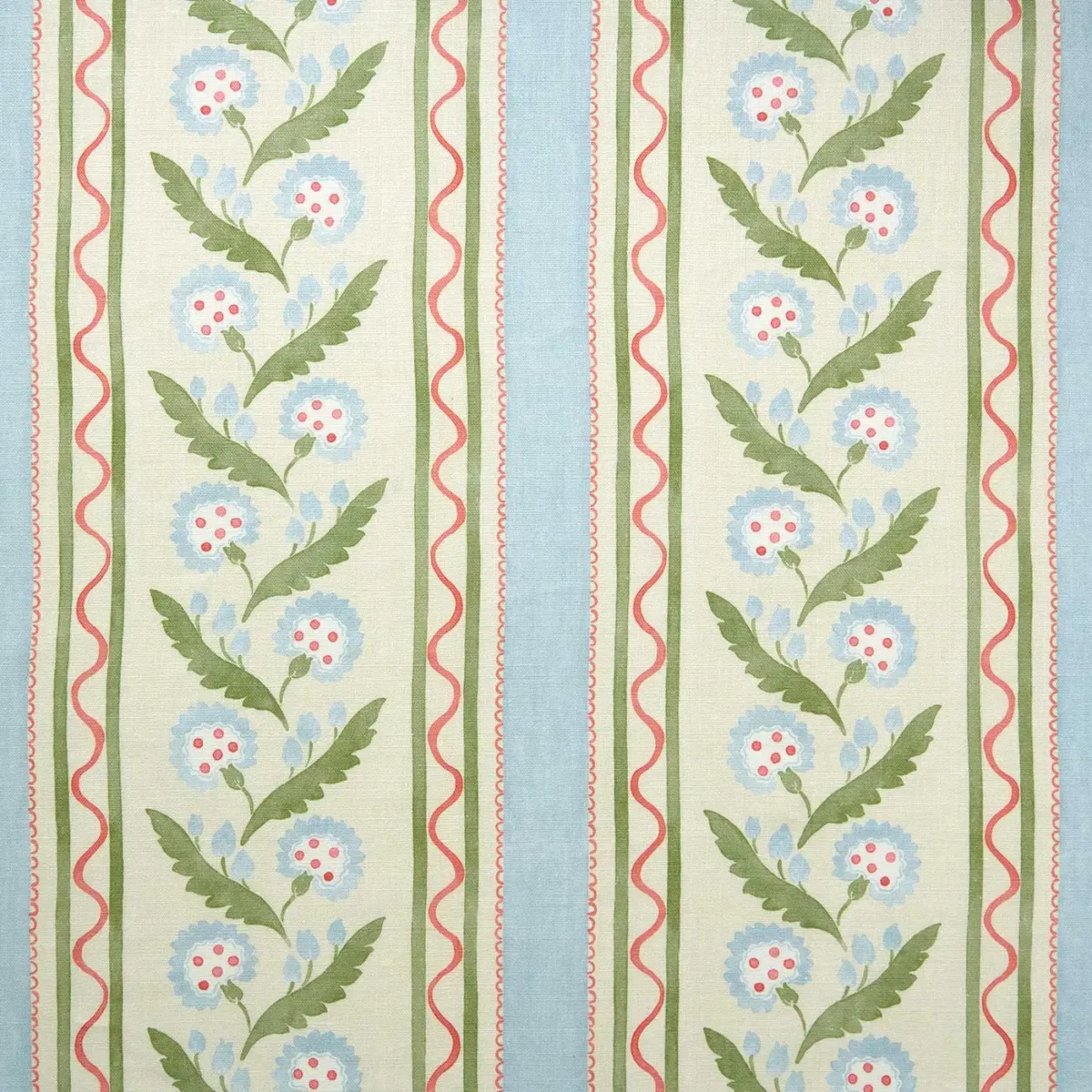 Polly Stripe Fabric - Cameo Blue by blue botanical linen fabric from Linwood Fabrics