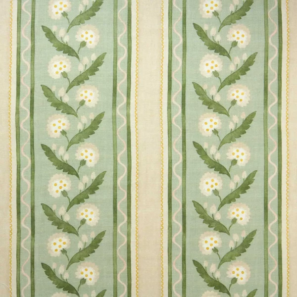 Polly Stripe Fabric - Moss by green botanical linen fabric from Linwood Fabrics