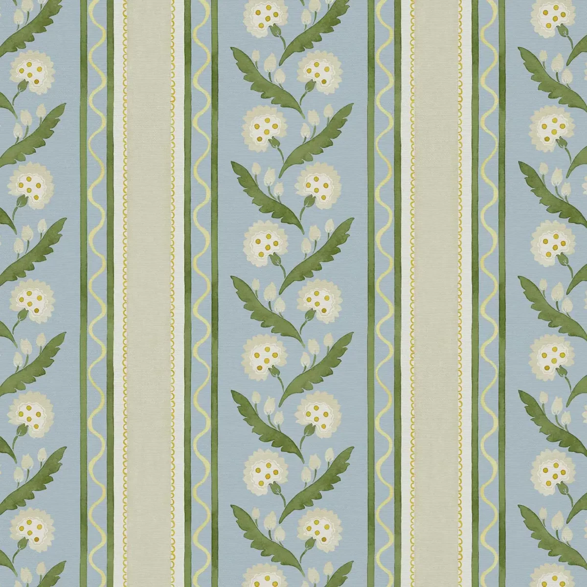 Polly Stripe Fabric - Lakeside by blue botanical linen fabric from Linwood Fabrics