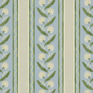 blue botanical linen fabric from Linwood Fabrics