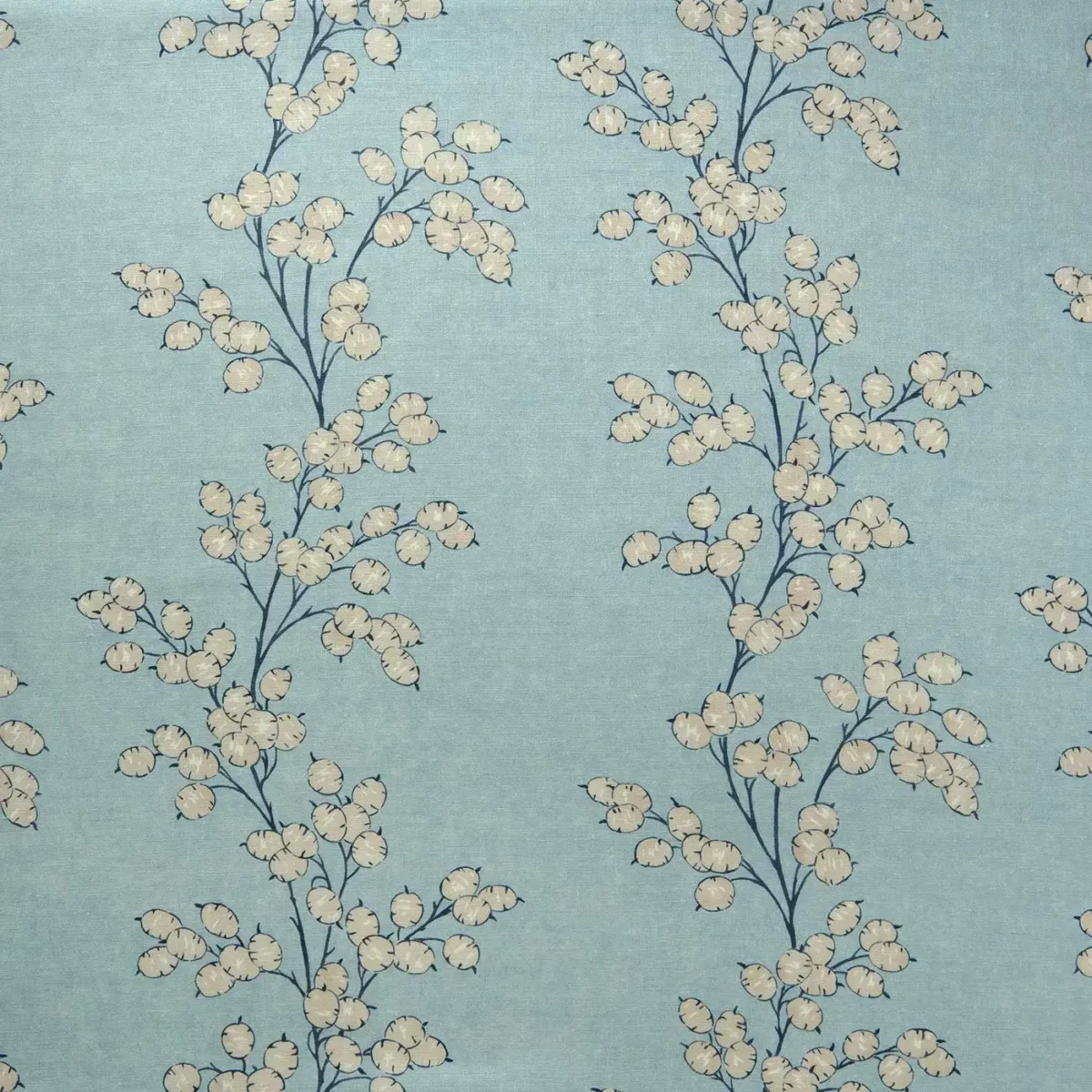 blue botanical linen fabric from Linwood Fabrics