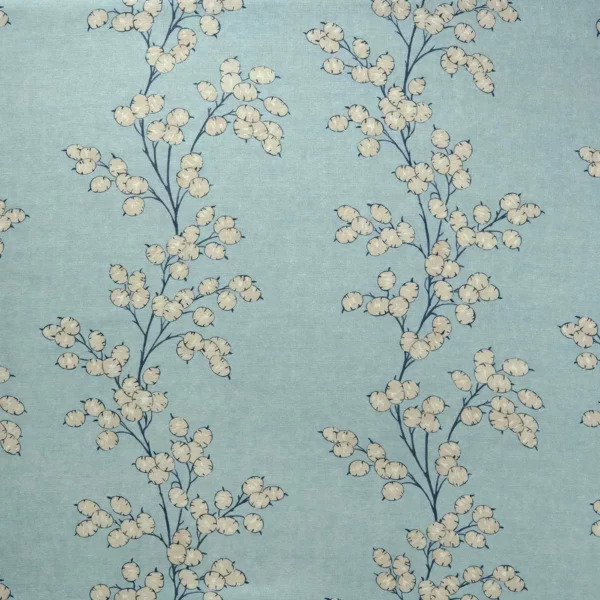 Lottie Fabric - Sky by blue botanical linen fabric from Linwood Fabrics