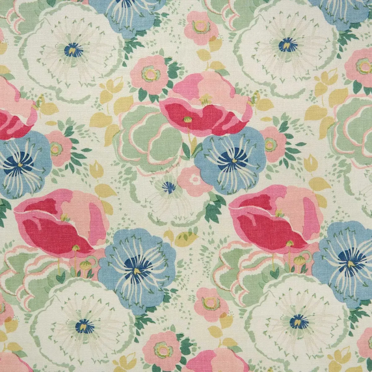 Joni Fabric - Raspberry by pink botanical linen fabric from Linwood Fabrics