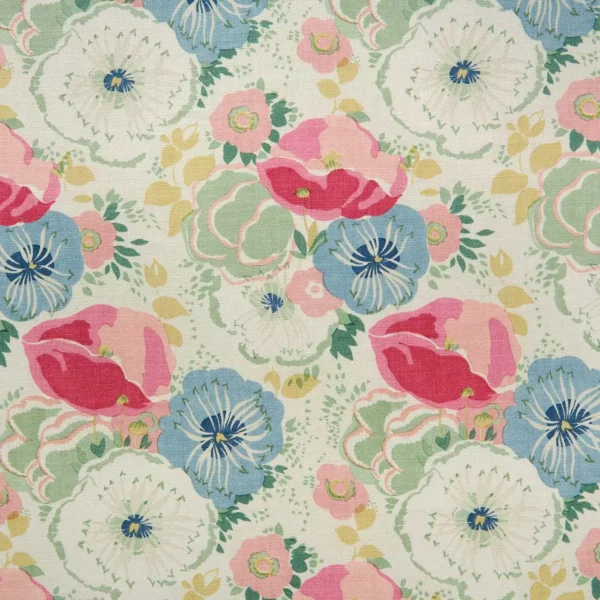 Joni Fabric - Raspberry by pink botanical linen fabric from Linwood Fabrics