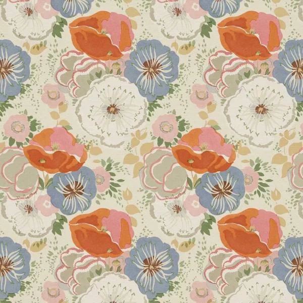 Joni Fabric - Tangerine by orange botanical linen fabric from Linwood Fabrics