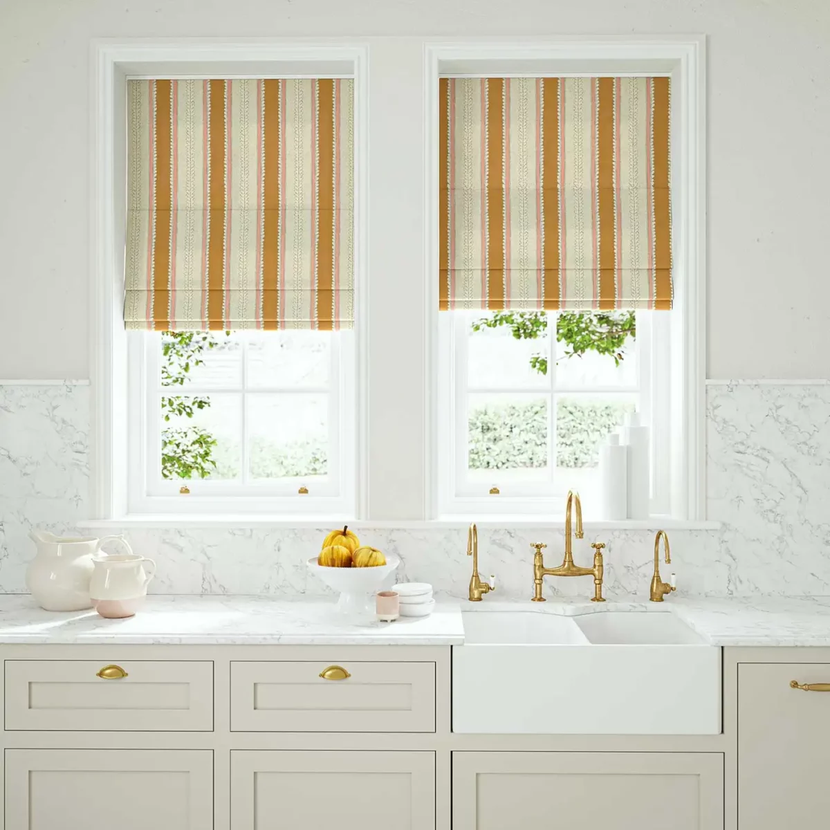 yellow linen stripe blinds