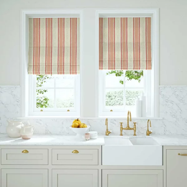 Dimity Fabric - Marshmallow by pink linen stripe blinds