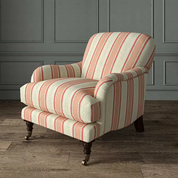 Dimity Fabric - Marshmallow by pink linen stripe chair
