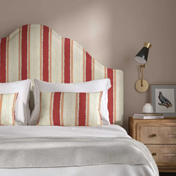 Dimity Fabric - Pomegranate by red linen stripe headboard