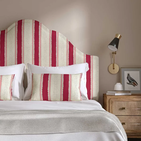 Dimity Fabric - Dragon Fruit by red linen stripe headboard