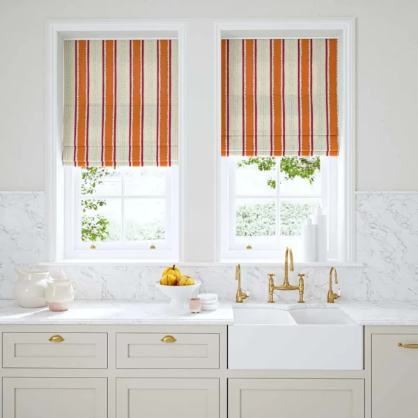 orange linen stripe blinds