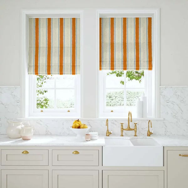 Dimity Fabric - Clementine by orange linen stripe blinds
