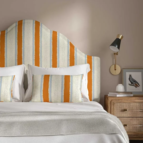 Dimity Fabric - Clementine by orange linen stripe headboard
