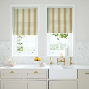 yellow linen stripe blinds