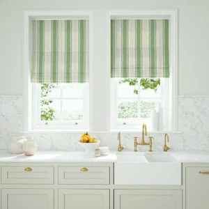 green linen stripe blinds