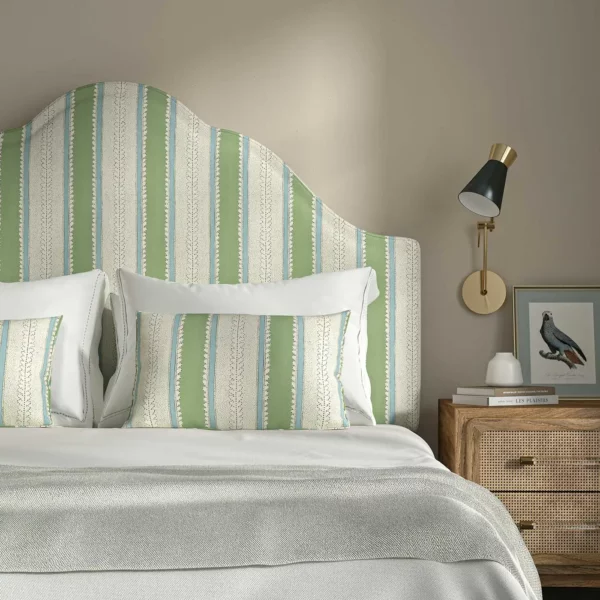 Dimity Fabric - Eucalyptus by green linen stripe headboard