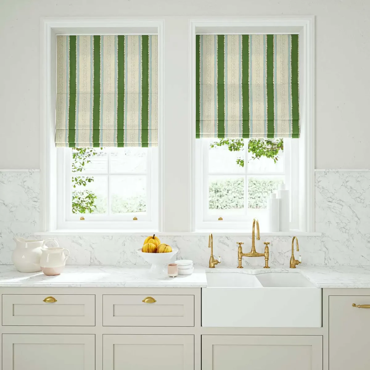 Dimity Fabric - Bowling Green by green linen stripe blinds