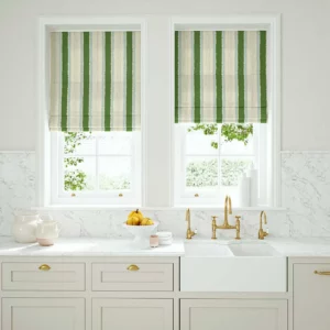 green linen stripe blinds