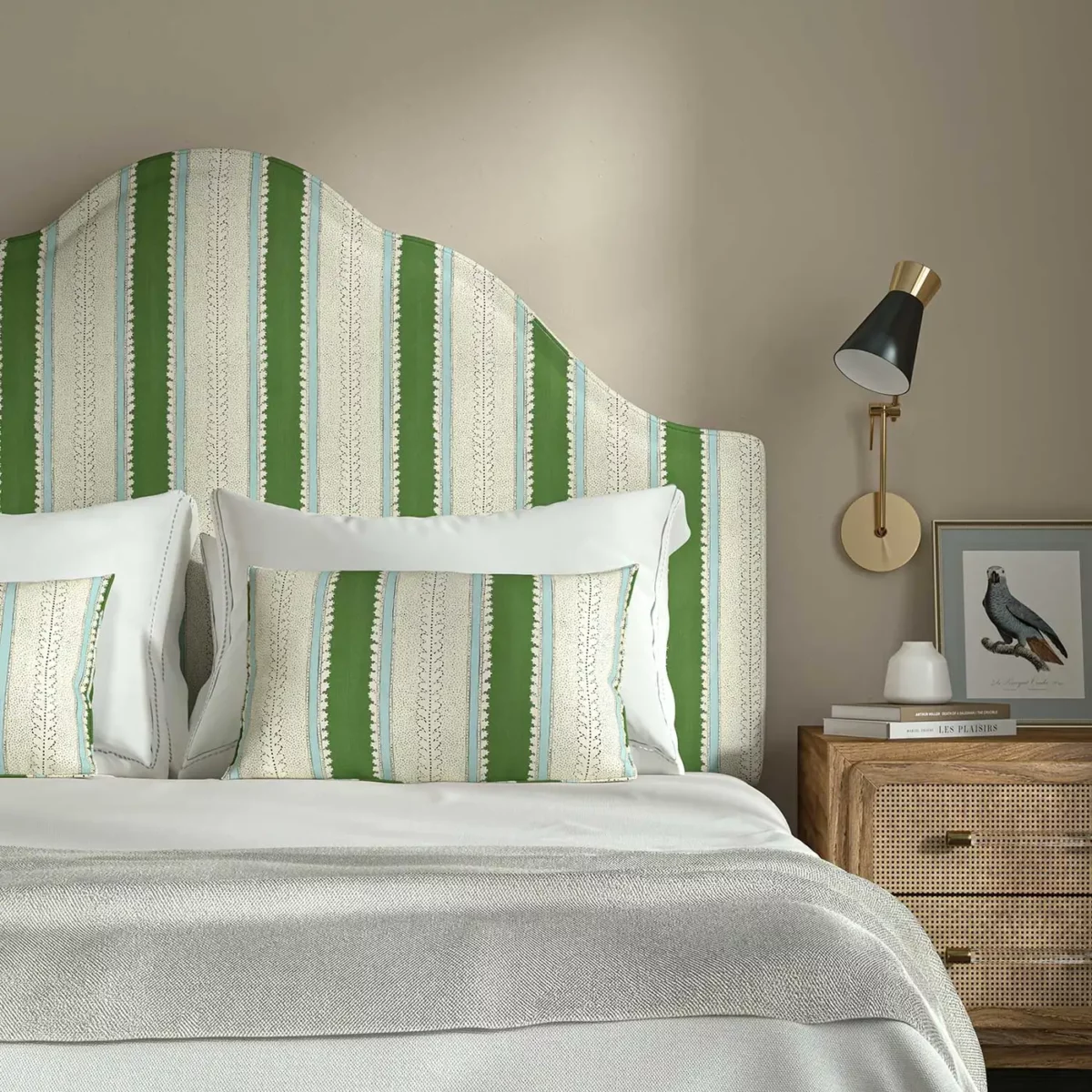 Dimity Fabric - Bowling Green by green linen stripe headboard