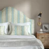 blue linen stripe headboard