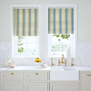 blue linen stripe blinds
