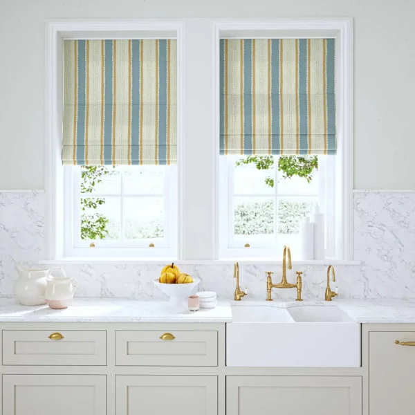 Dimity Fabric - Powder Blue by blue linen stripe blinds
