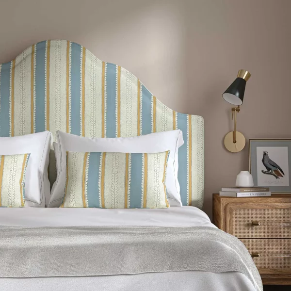 Dimity Fabric - Powder Blue by blue linen stripe headboard
