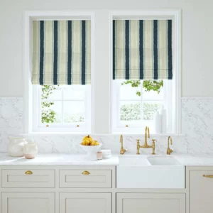 blue linen stripe blinds