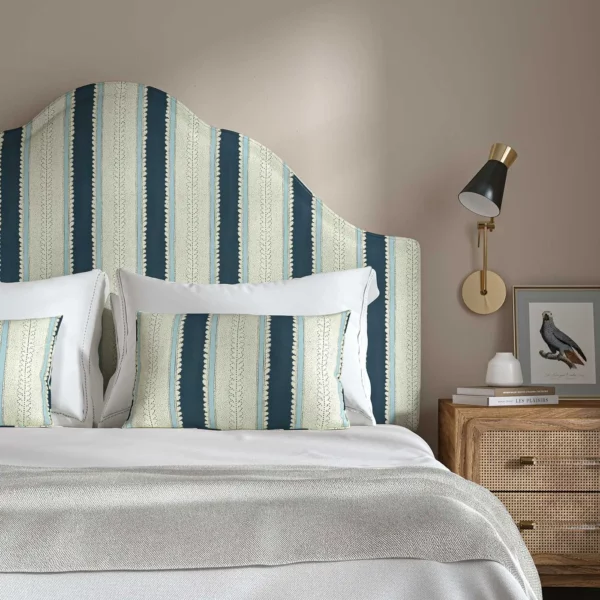 Dimity Fabric - Indigo by blue linen stripe headboard