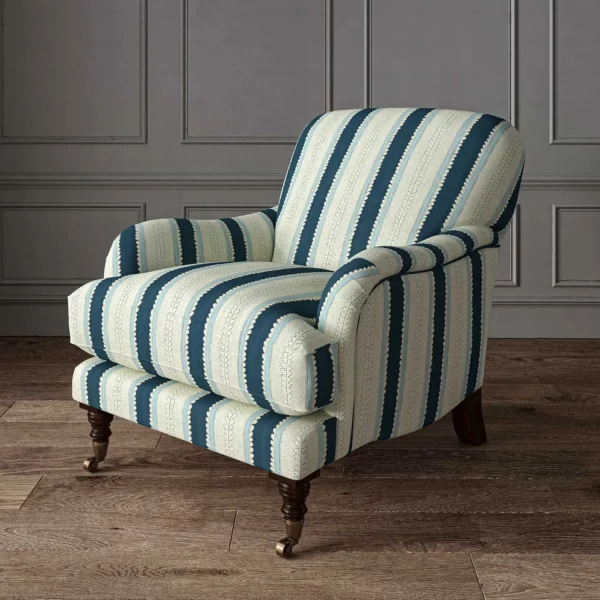 Dimity Fabric - Indigo by blue linen stripe chair