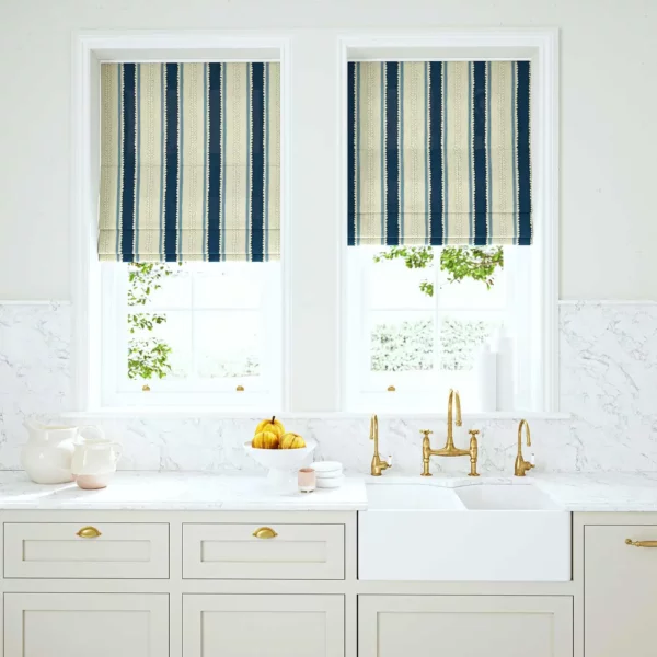 Dimity Fabric - Ultramarine by blue linen stripe blinds