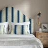 blue linen stripe headboard