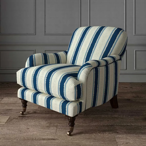 Dimity Fabric - Ultramarine by blue linen stripe chair