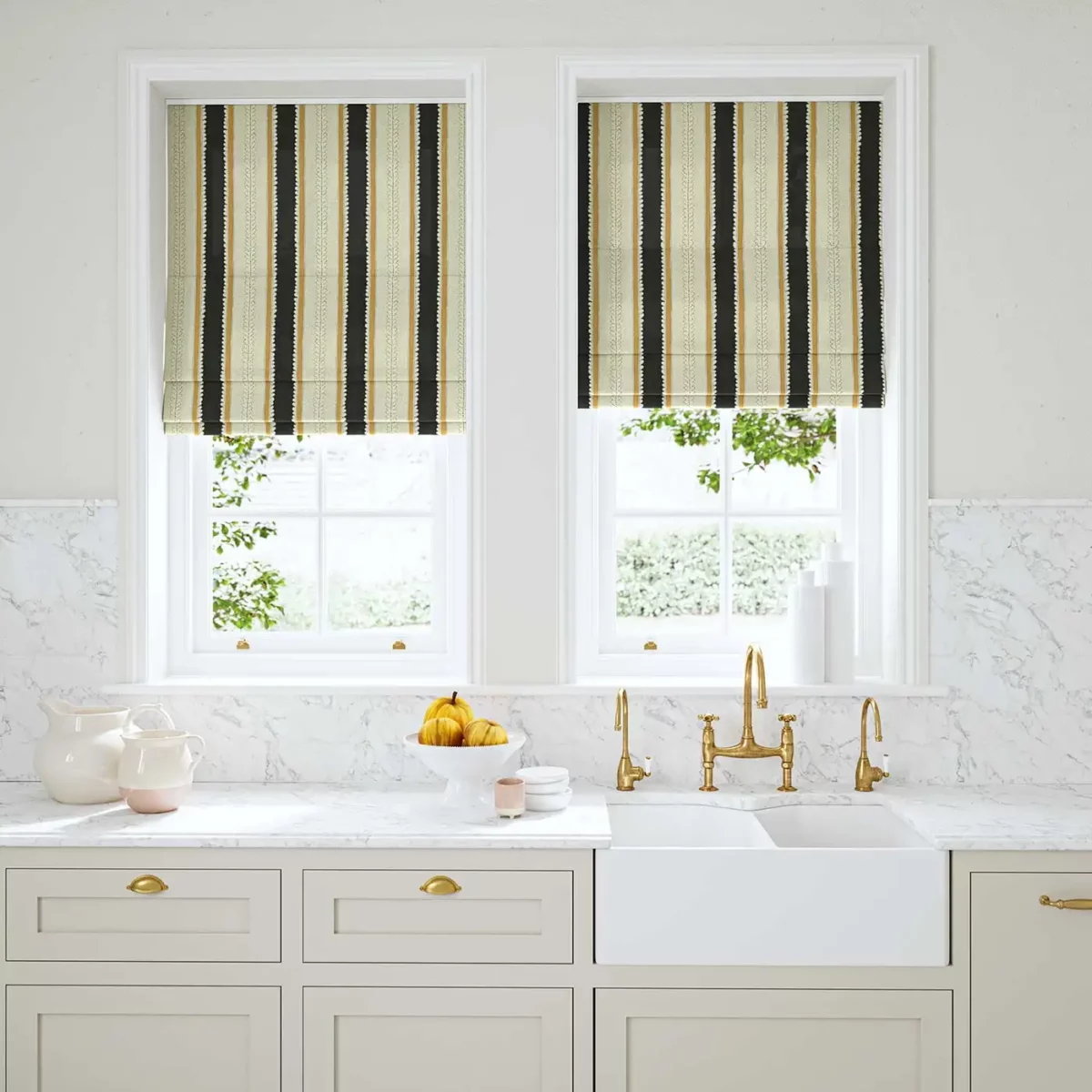 black linen stripe blinds