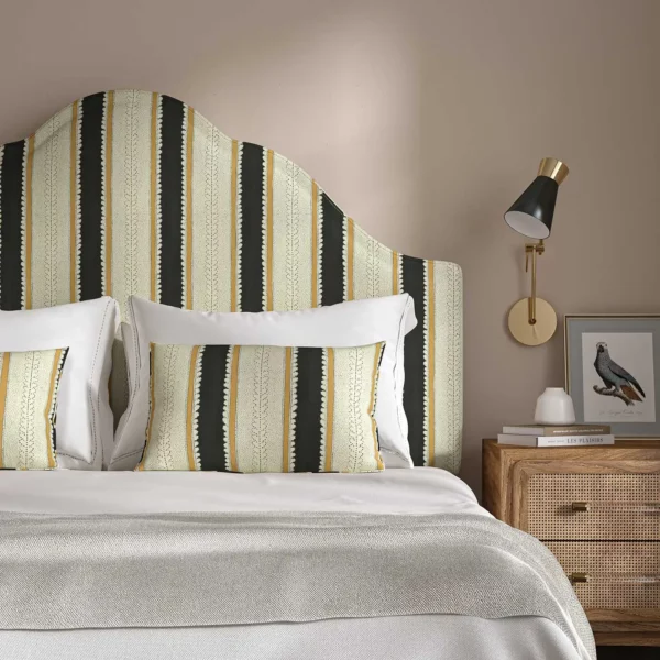Dimity Fabric - Charcoal by black linen stripe headboard