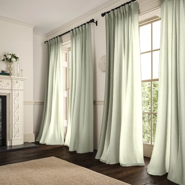 Marietta Fabric - Ghost by light grey plain linen curtains