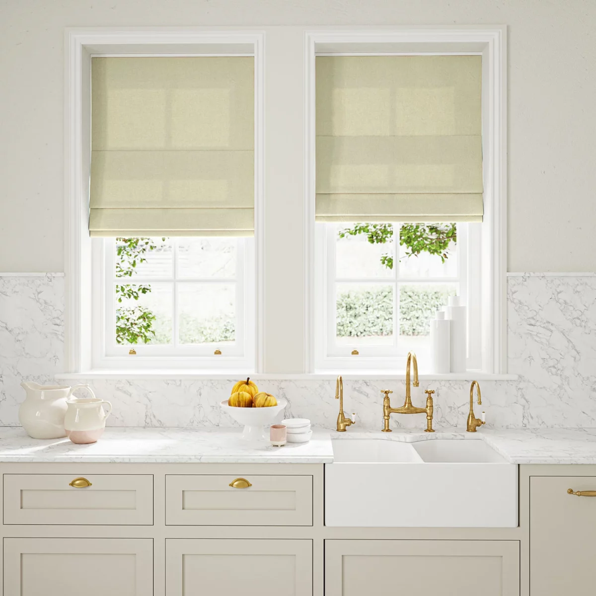 Marietta Fabric - Cream by light neutral plain linen blinds