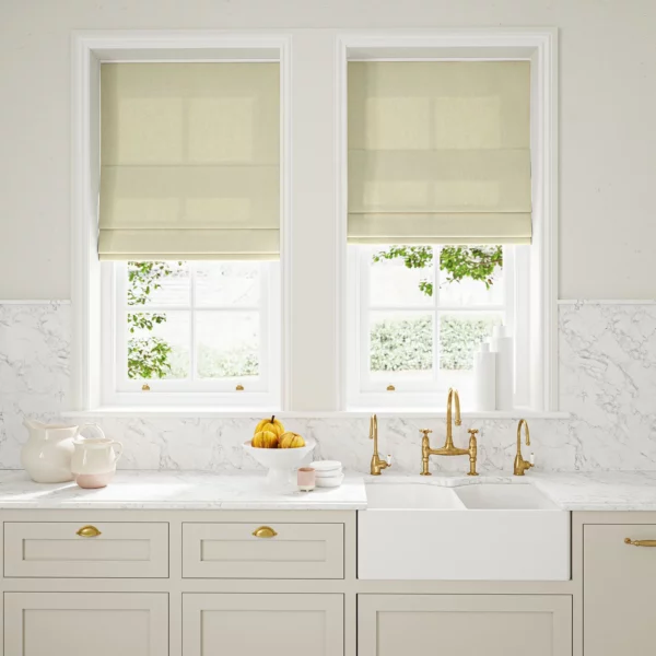 Marietta Fabric - Cream by light neutral plain linen blinds