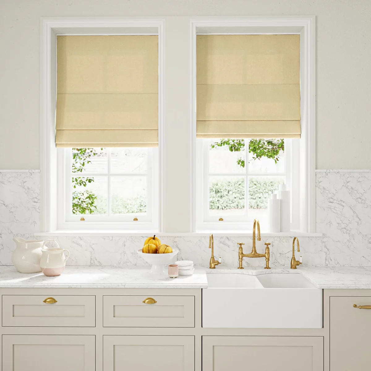 Marietta Fabric - Butter by light neutral plain linen blinds