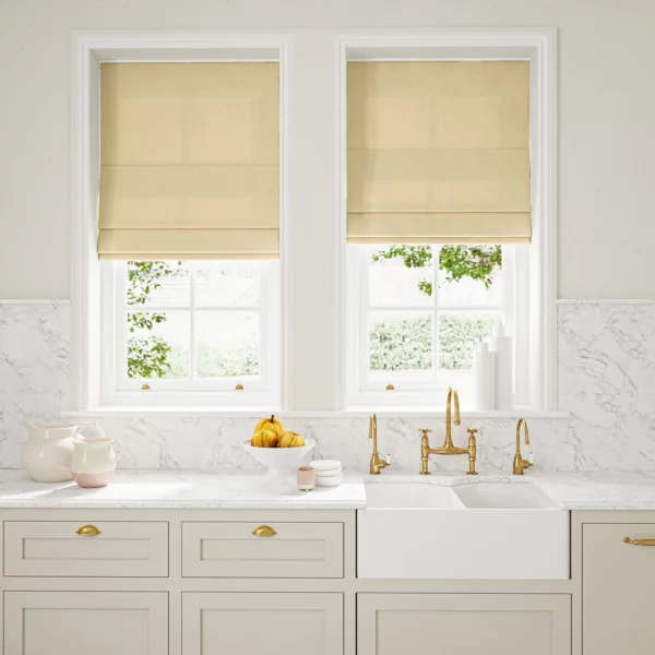 Marietta Fabric - Butter by light neutral plain linen blinds